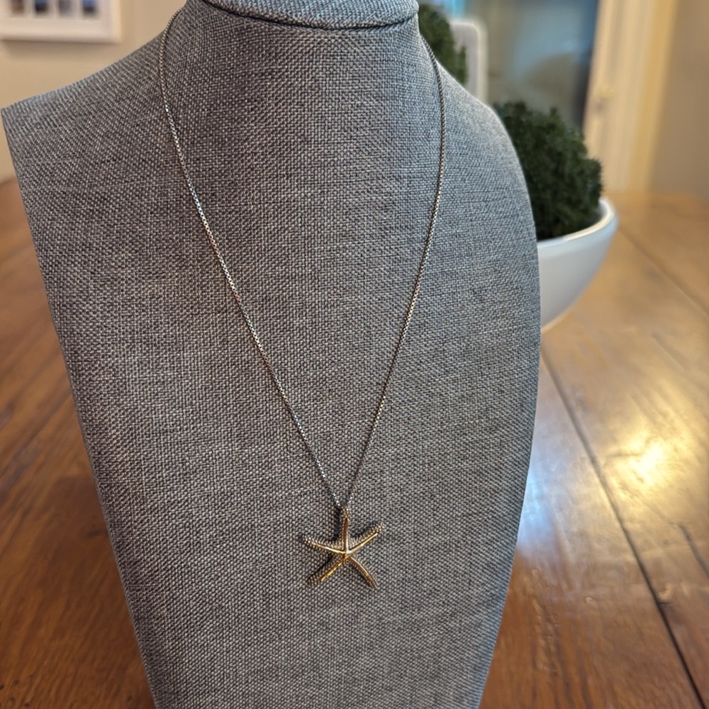 Silver and Gold Starfish Pendant Necklace - Picture 2 of 4